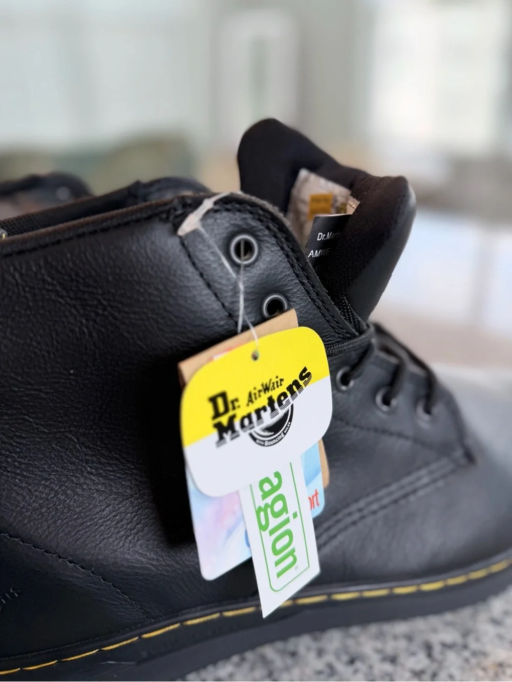 Dr. Martens Black Leather Lace-Up Ankle Boots with Yellow Stitching